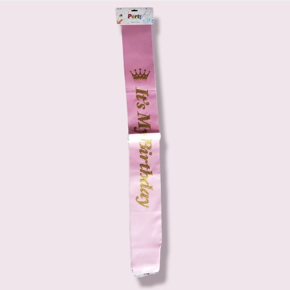 It's My Birthday Pink Gold Glitter Girls Sash NWT